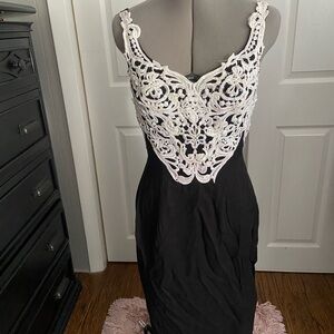 Cache Black Dress with White Lace Detail